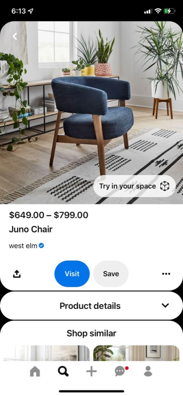 Pinterest incorporated an augmented reality feature to enhance customer experience when shopping for items, particularly furniture.  