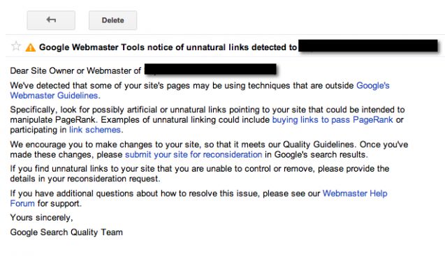 An example of being penalized by google for something on a website. 