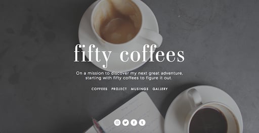 best personal website examples: fifty coffees