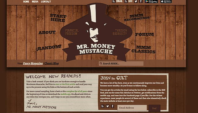 best personal website examples: mr money mustache