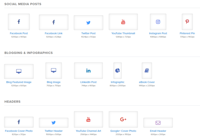 Snappa has common dimension templates that match different social media platforms.