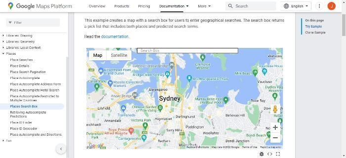 A map of Sydney, Australia from Google Maps. 