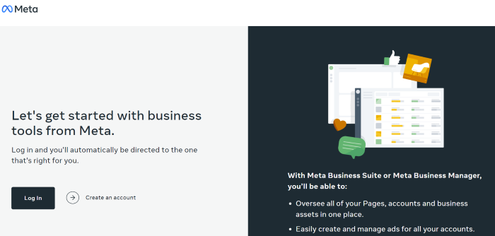 The first step in setting up an account in Meta Business Suite.