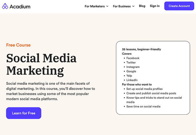 social media marketing course: acadium