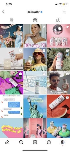 Caliwater Instagram feed with shoppable posts