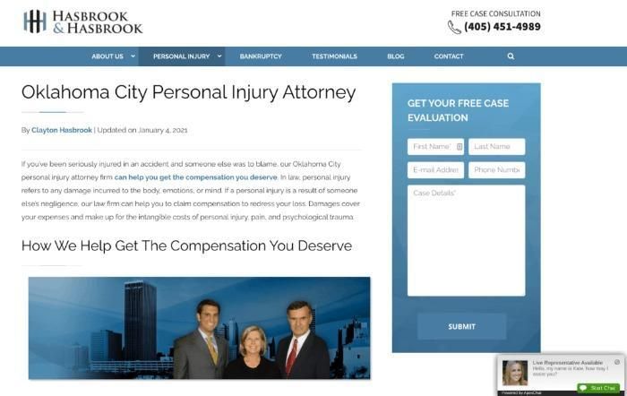 A personal injury law firm page used as an example of SEO. 