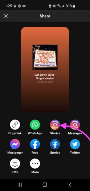 select Instagram Stories on Spotify app