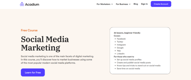 Acadium free social media marketing course