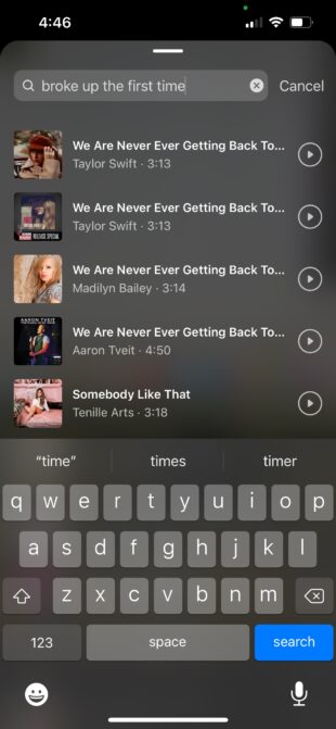 type in a song's lyrics to find it