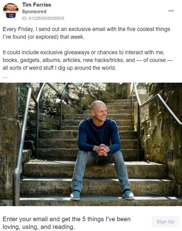 A post from Tim Ferriss about exclusive emails. 