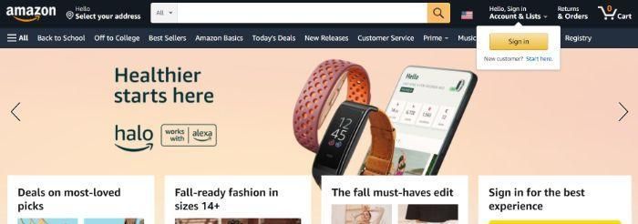 Amazon homepage for website accessibility for SEO