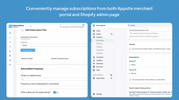 Appstle conveniently manage subscriptions from Shopify admin page