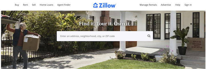 real estate website design examples - zillow's homepage