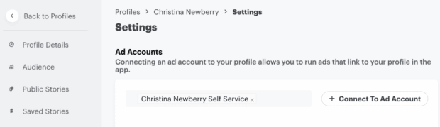Profile Settings Connect to Ad Account