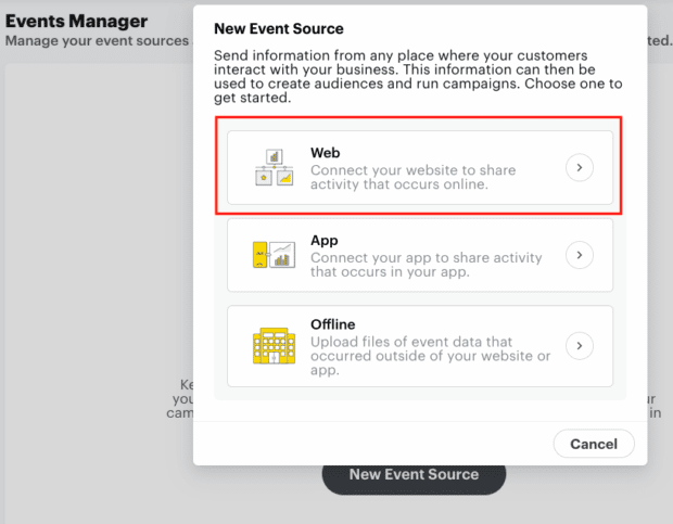 Select Web from New Event Source