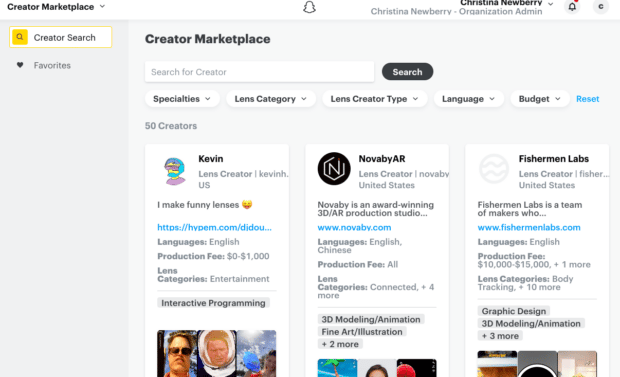 Creator Marketplace Snapchat Ads Manager