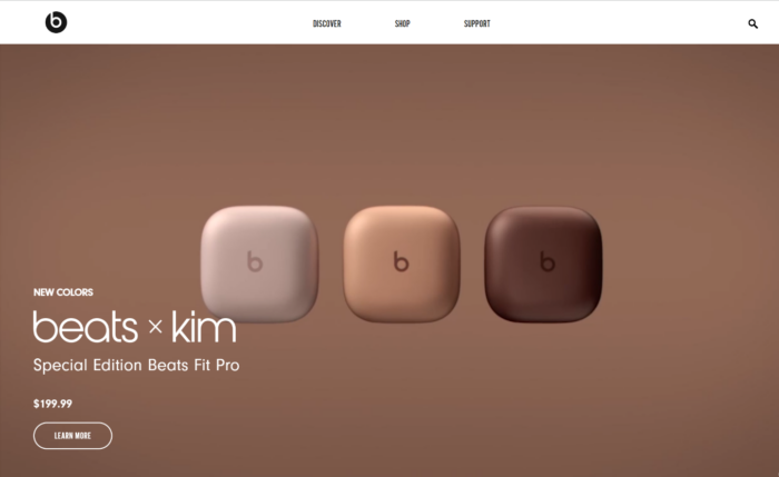 A screenshot of Beats by Dre's webpage showcasing a product collaboration with Kim Kardashian.