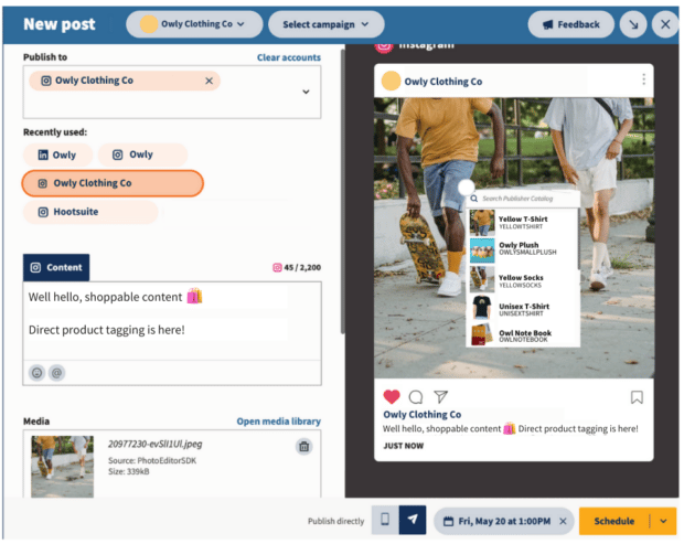 Creating a shoppable Instagram post using Hootsuite