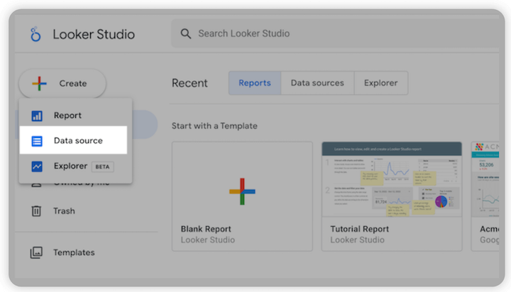 google data/looker studio - create new data source