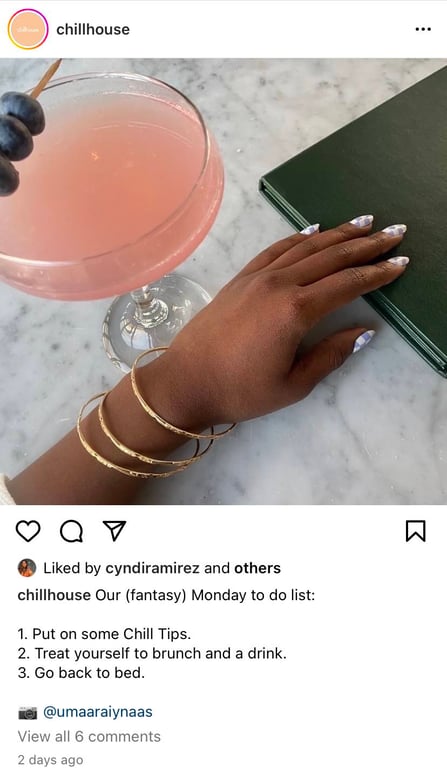 instagram marketing for small business, user-generated content is a part of Chillhouse’s Instagram marketing strategy for their small business.