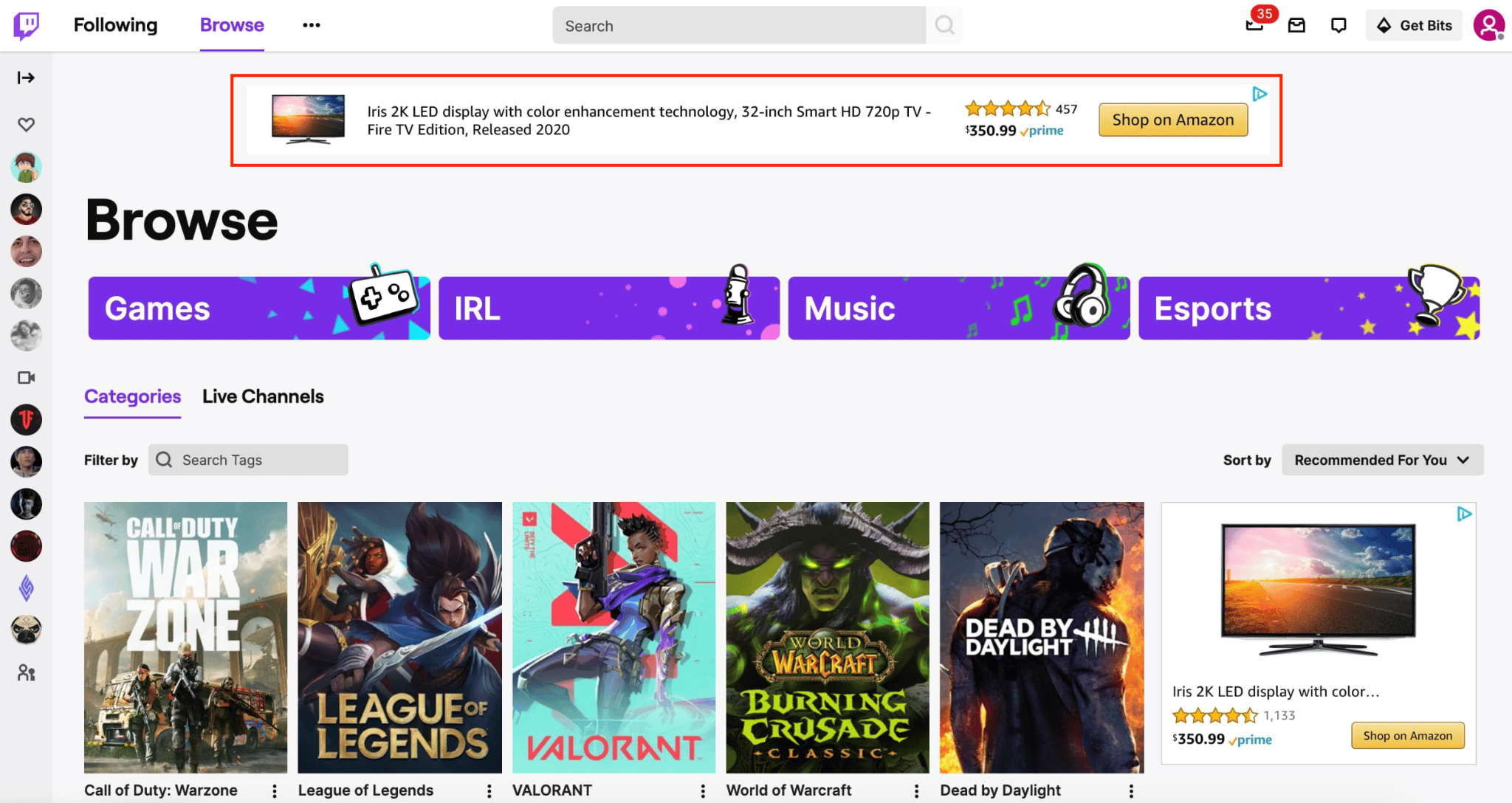Super leaderboard Twitch ad example
