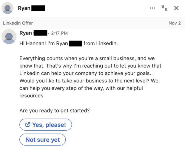 private message from linkedin employee