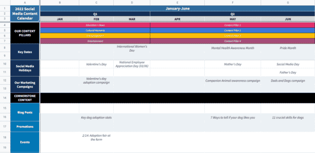 social media content calendar template preview