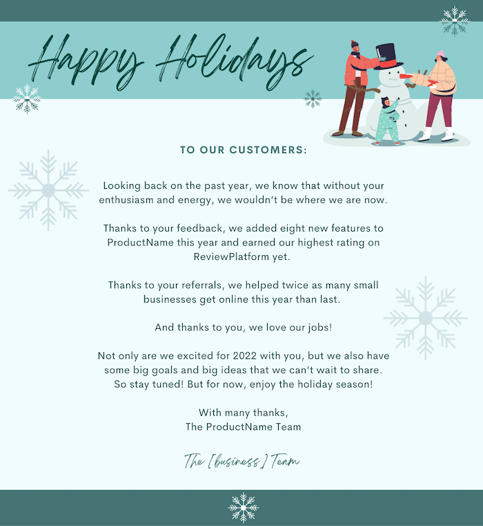 holiday email templates to customers - snowflake theme