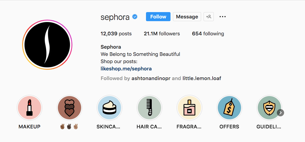 Sephora Instagram Stories Highlights