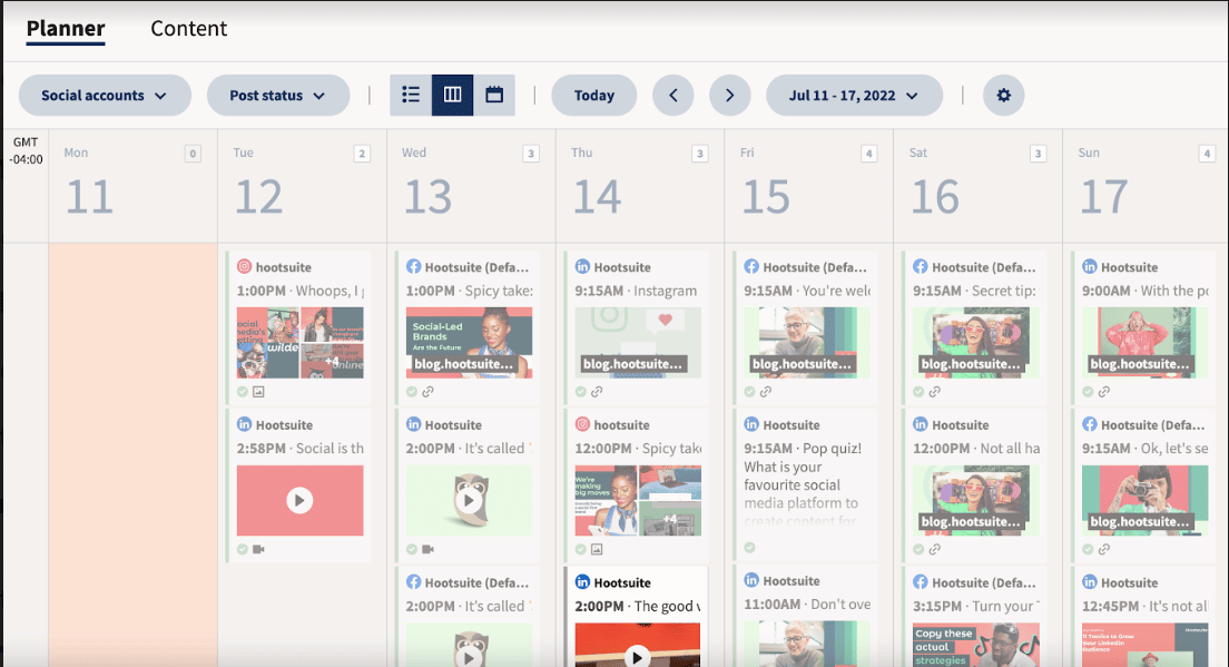 Hootsuite Planner content calendar