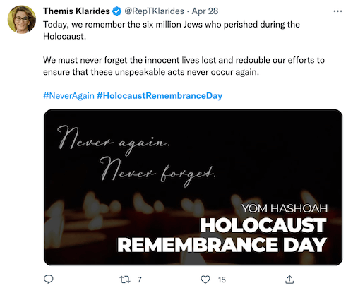 january marketing ideas - holocaust remembrance day tweet