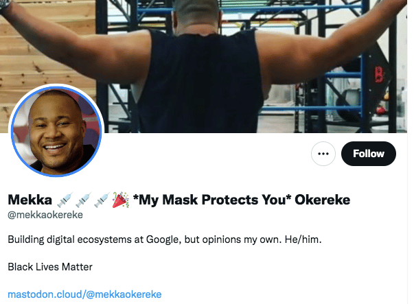 Mekka Okereke Google digital ecosystems opinions my own Twitter bio