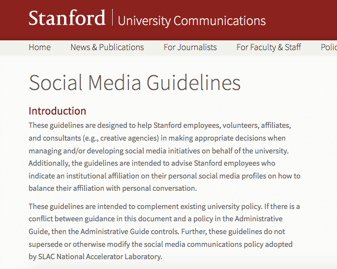 Stanford University Communications Social Media Guidelines