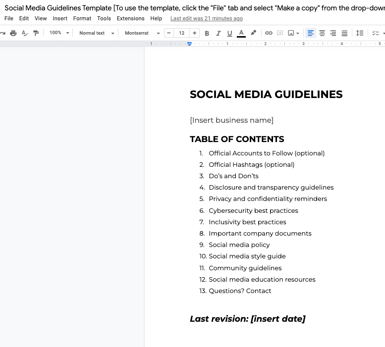 Social media guidelines free downloadable template