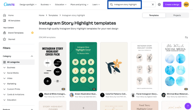design Instagram Story highlight using Canva template