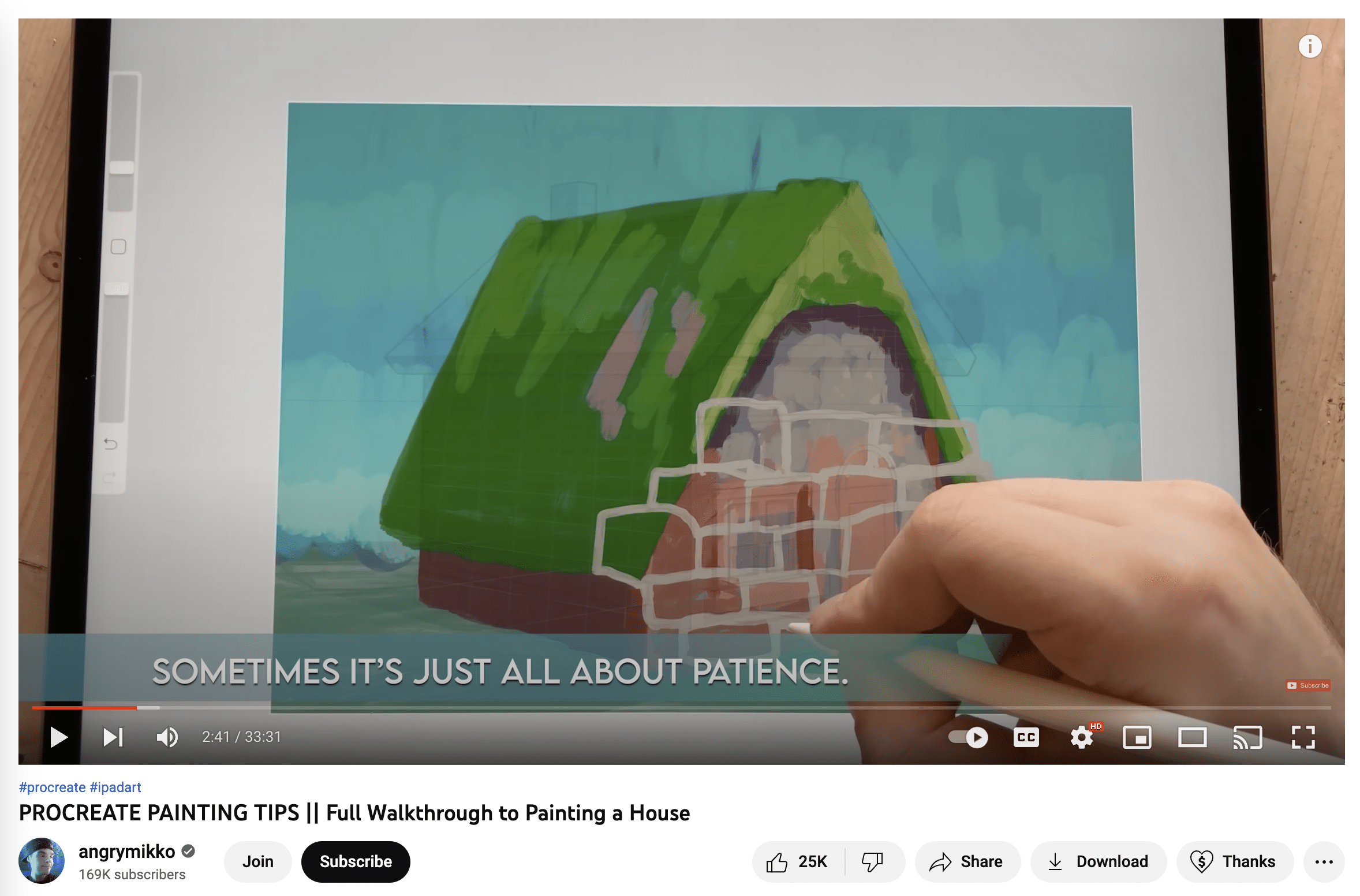 angrymikko illustration youtube channel showing procreate process of drawing a house
