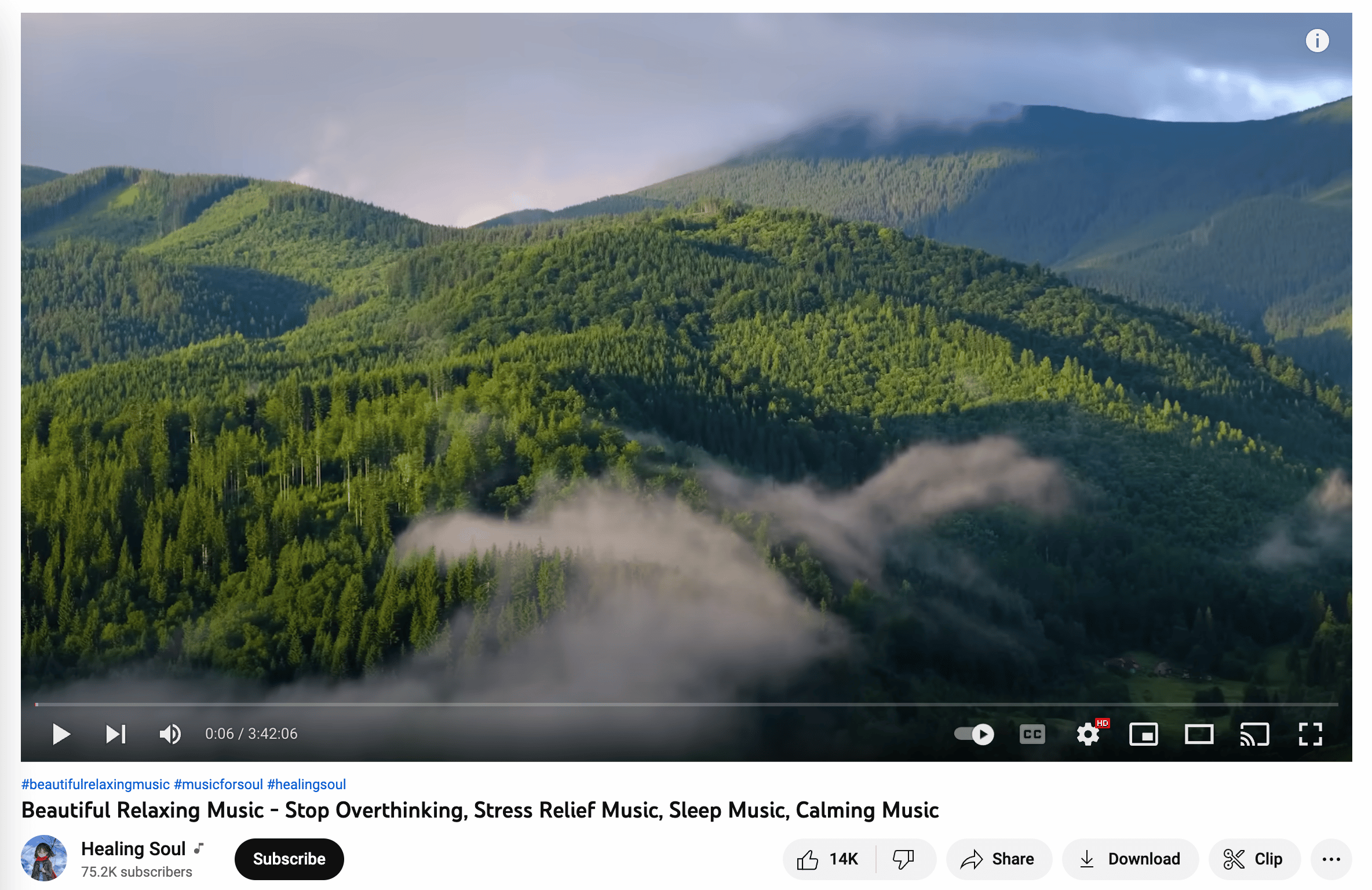 healing soul meditation video showing cloudy green mountain top