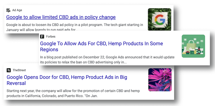 announcements about google allowing some ads for cbd products