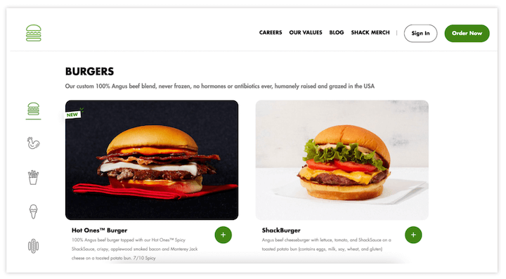 restaurant website design examples - shake shack