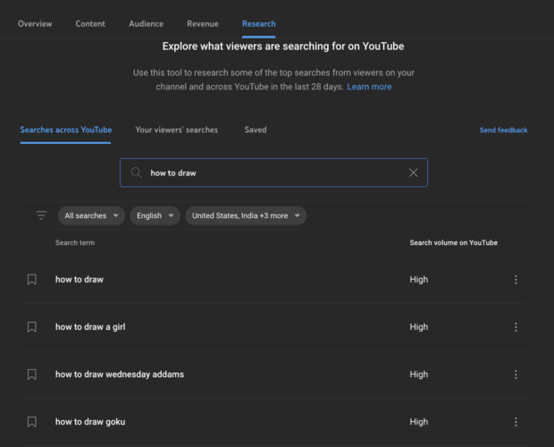 keyword research tool to explore what viewers are searching for on YouTube