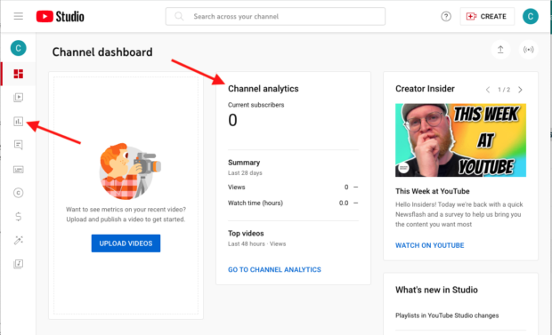 YouTube channel dashboard analytics icon