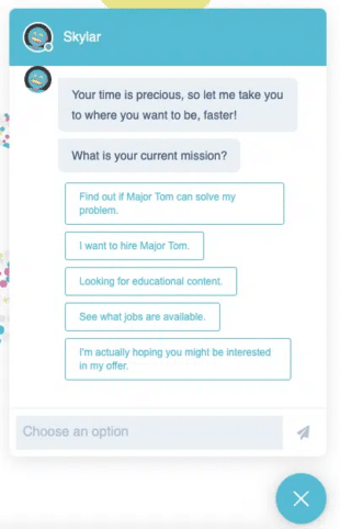 Skylar Major Tom FAQ chatbot