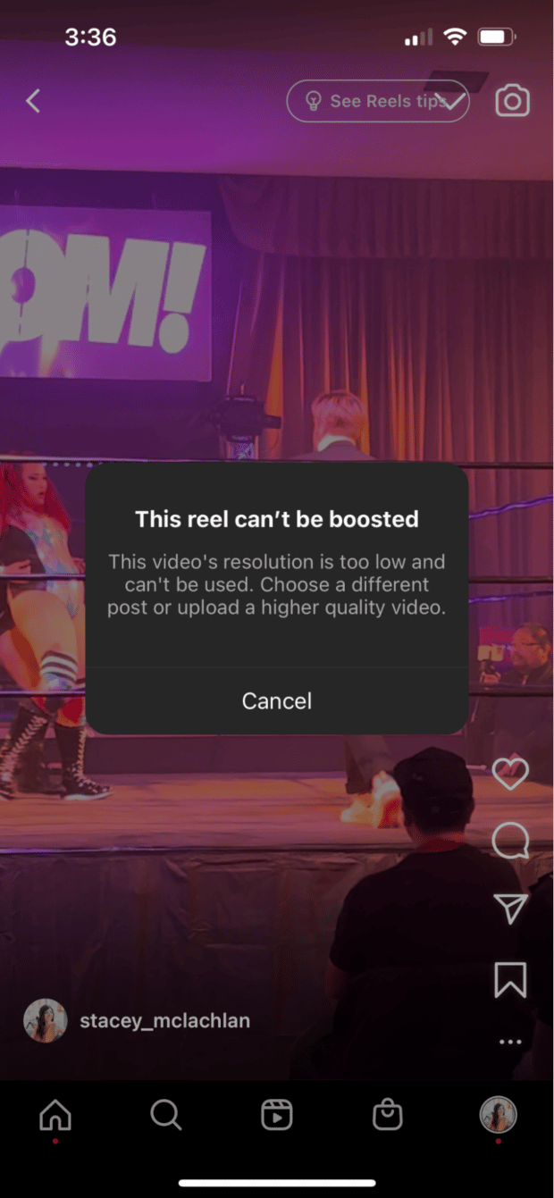 reel can't be boosted because resolution is too low