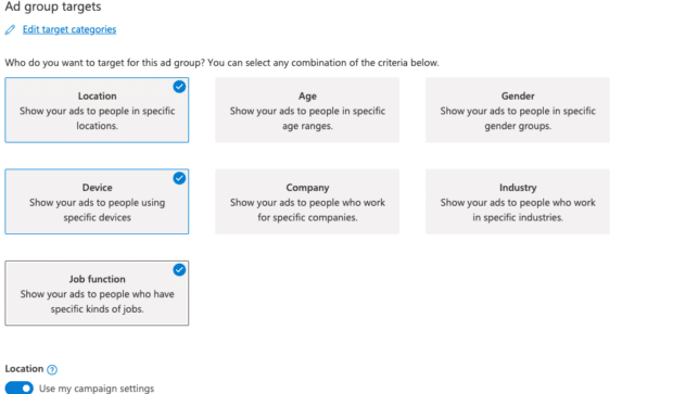 ad group target including location age and gender