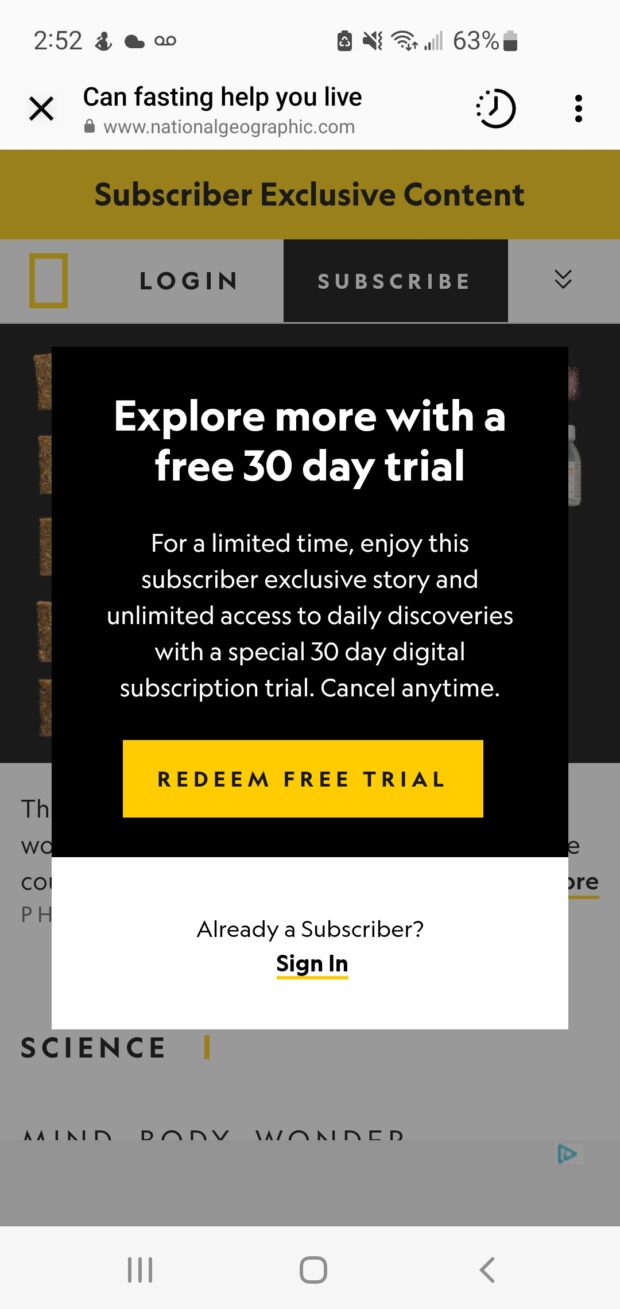 redeem free trial for National Geographic online