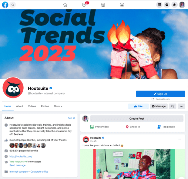 Hootsuite Facebook page Social Trends 2023