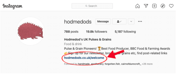 Hodmedod customized link in bio