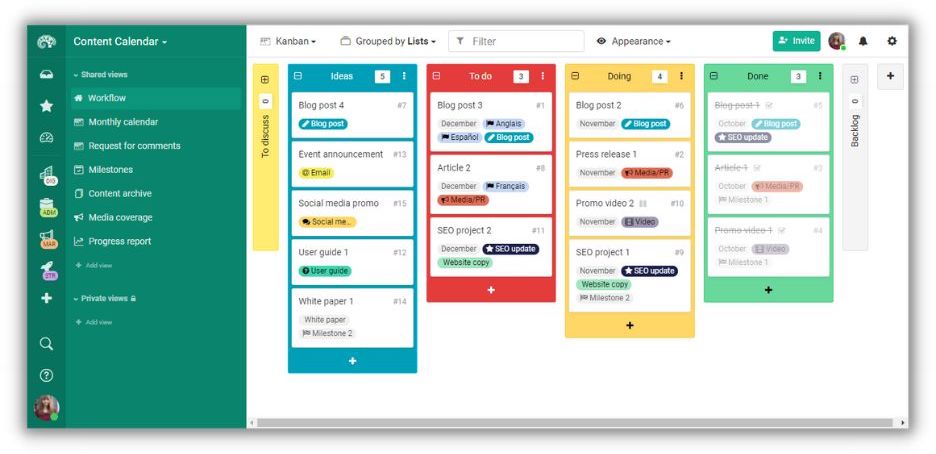 example of content calendar