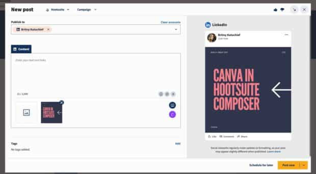 Canva built in to Hootsuite Composer