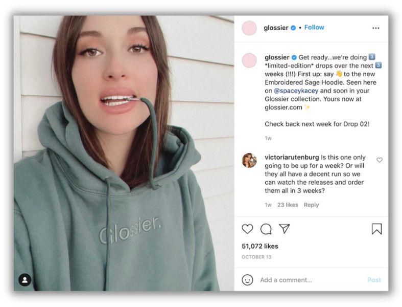 new product launch from glossier on instagram